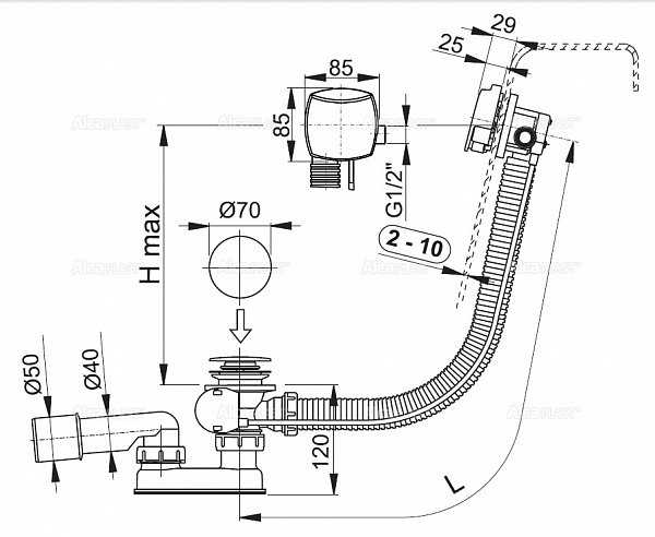 Сифон для ванны AlcaPlast A564KM1-80