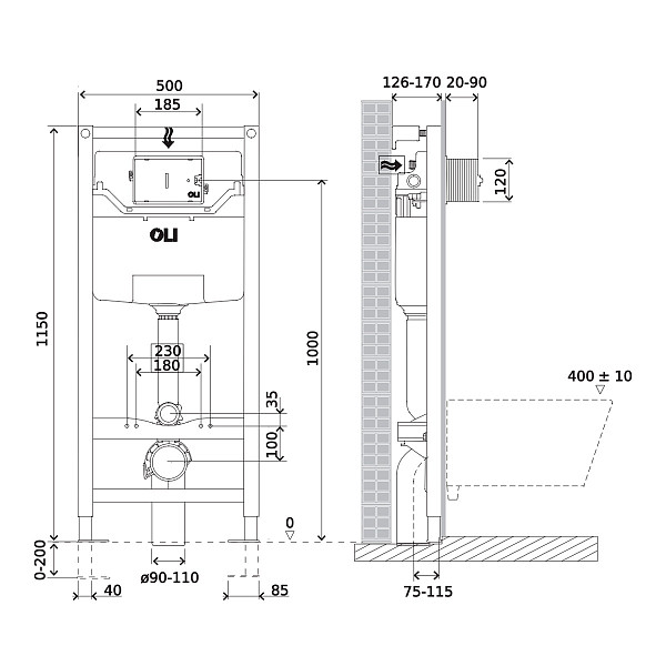 Сет: OLI 120 ECO Sanitarblock pneumatic+Панель KARISMA, хр. мат.+Унитаз Point Веста, чёрн PN41701BM