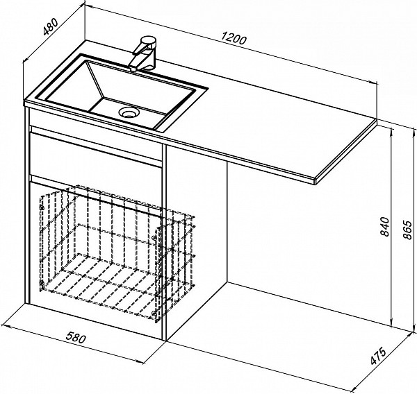 Тумба под раковину Aquanet Токио 58 белый (напольная, 1 ящик) 00239290