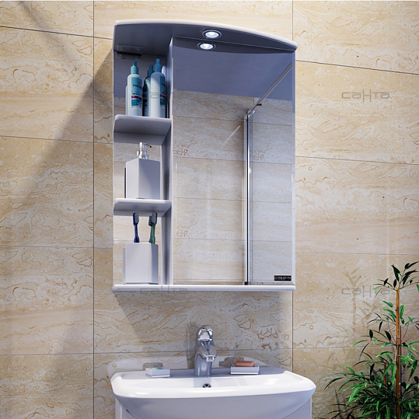 Зеркальный шкаф Ника 40, свет, фацет, правый Санта 101083