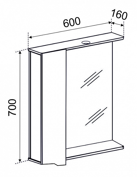 Зеркало со шкафчиком  АГАТА 60 с подсветкой Левое