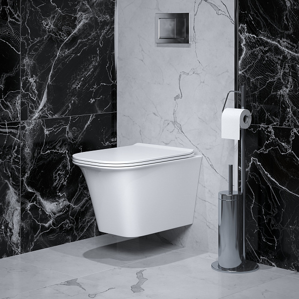 Унитаз Classic GR-4463S (490*335*350) подвесной БЕЗОБОДКОВЫЙ с тонкой крышкой, 1 место