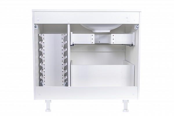 Тумба напольная "Барселона 90" левая (2 ящ.) с выкатной корзиной, Люкс белая, под раковину, PLUS