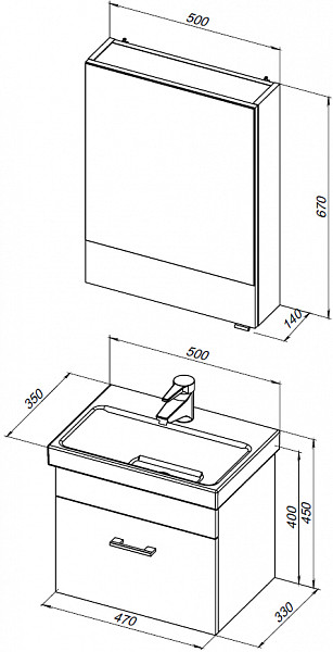 Мебель для ванной Aquanet Верона 50 белый матовый (раковина Нота 50) 00287633