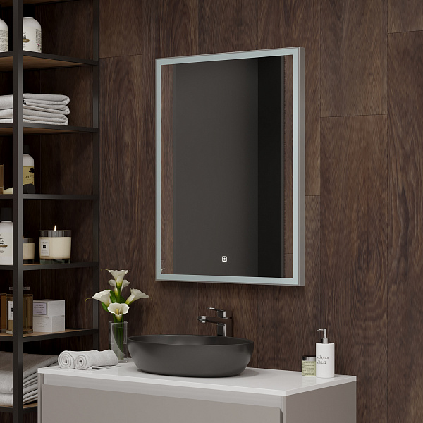 Зеркало Континент "Frame Silver LED" 600х800