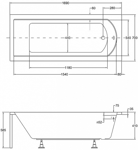 Акриловая ванна Besco Shea 170x70 WAS-170-PK