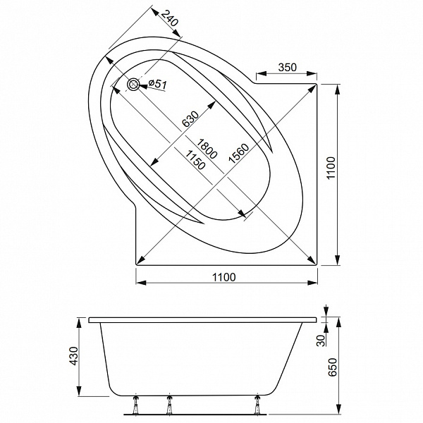 Акриловая ванна Vagnerplast Bahama 139x139 VPBA139BAH3X-04