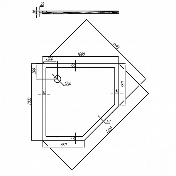 Душевой поддон Aquaton Калифорния 100х100 пятиугольный белый 1A714936CA010