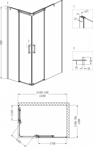 Душевой уголок Grossman GR-3120R Galaxy 120*80*190 прямоугольник, двери раздвижные