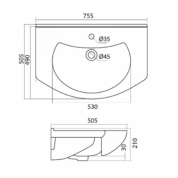 Полукруглая раковина Santek Модерн 75 1WH110177
