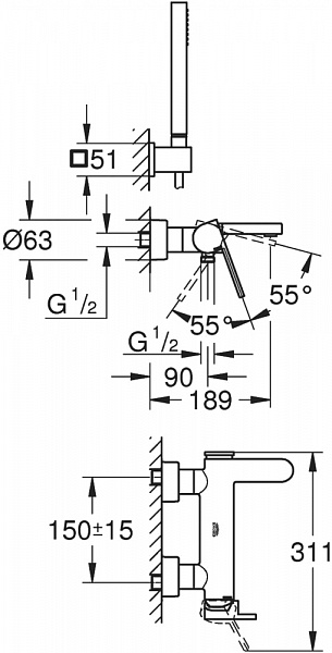 Смеситель для ванны с душем Grohe Plus 33547003
