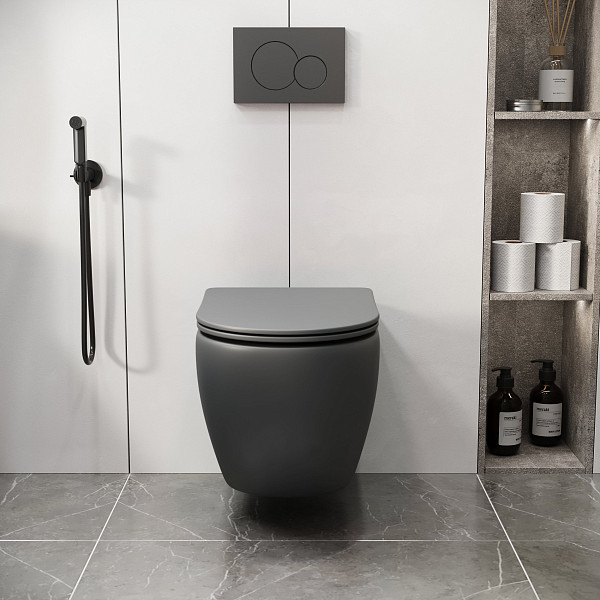 Унитаз GR-4411GMS Color (550*365*395) СЕРЫЙ МАТОВЫЙ подвесной БЕЗОБОДКОВЫЙ