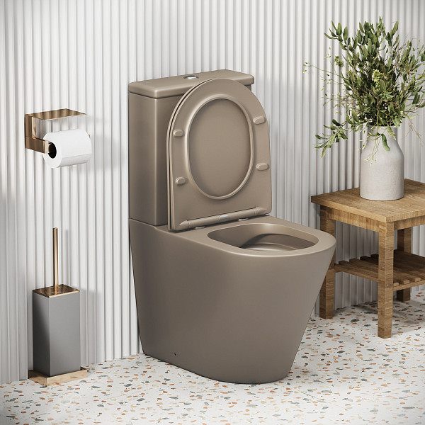 Унитаз GR-4480BRLMS Color (620*365*810) СВЕТЛО-КОРИЧНЕВЫЙ МАТОВЫЙ напольный БЕЗОБОДКОВЫЙ, 2 места