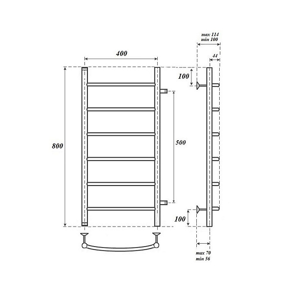 Полотенцесушитель водяной Point Афина PN04548 П6 400x800 с боковым подключением 500, хром