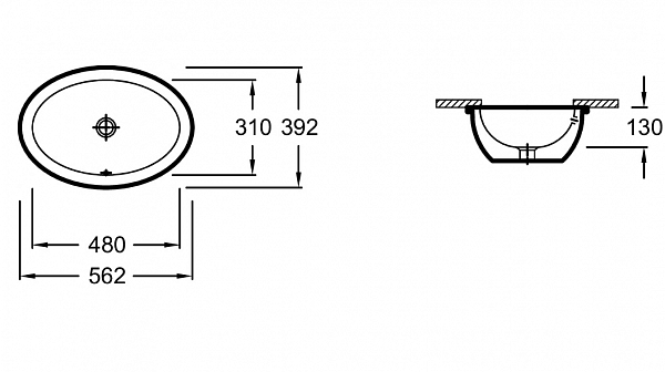 Встраиваемая раковина Jacob Delafon Vox 56,2х39,2 см EYG102-00