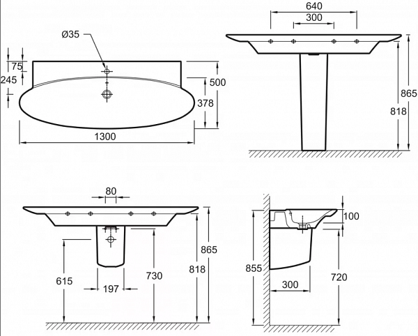 Подвесная раковина-столешница Jacob Delafon Presquile 130х50 см E4435-00