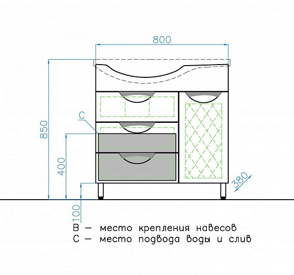Тумба Style Line Жасмин 82, с корзиной под раковину Коралл 82, правая