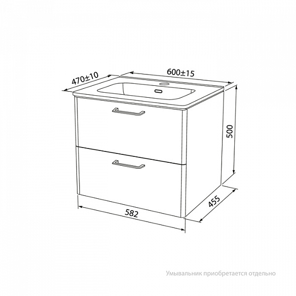 Тумба подвесная, белая, 60 см, Brick,  IDDIS, BRI60W0i95. Подходит умывальник: 0106000i28