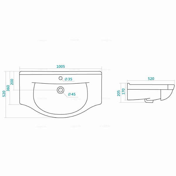 Мебельная раковина Эльбрус 100