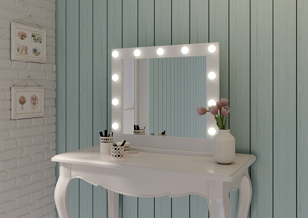 Зеркало Континент Гримерное настольное белое 800х700 (11 ламп)