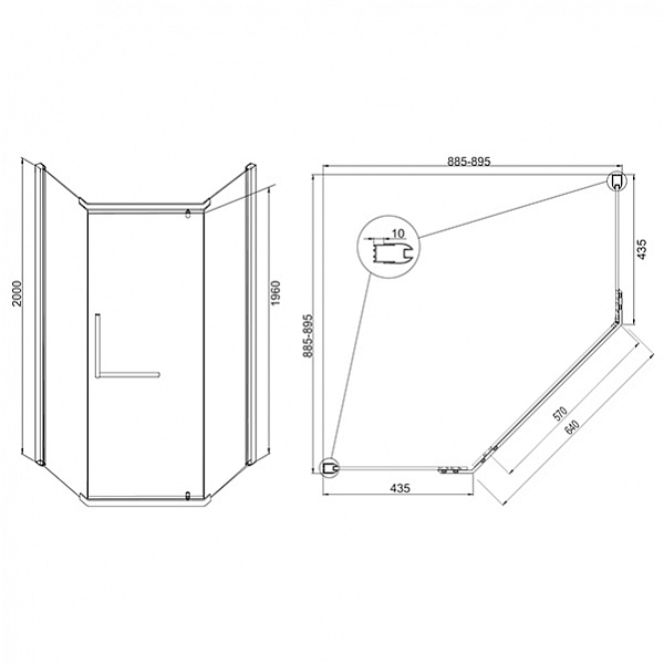 Душевое ограждение Mirsant без поддона Arena Pentagon 90 (с дугами и аксессуарами) производство