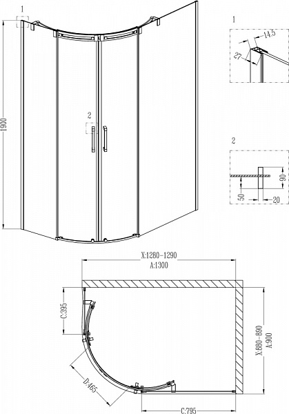 Душевой уголок Grossman GR-4130R Galaxy 130*90*190 двери раздвижные
