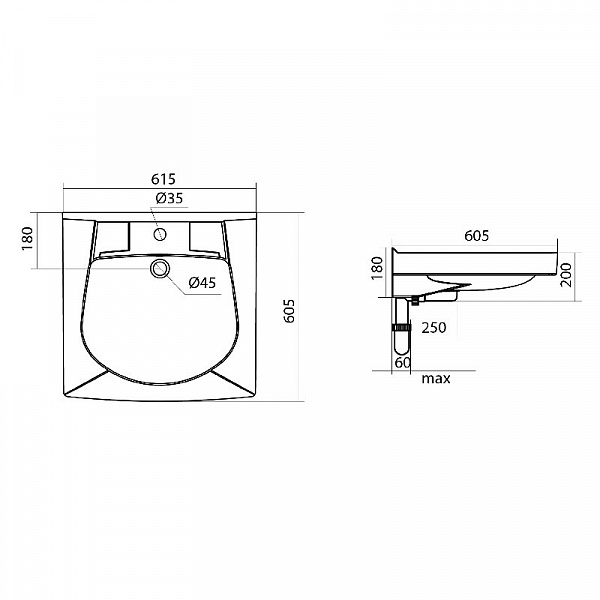 Прямоугольная раковина Santek Пилот 60 1WH110572