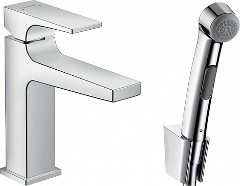 Смеситель для раковины Hansgrohe Metropol 32522000 с гигиеническим душем и донным клапаном Push-Open