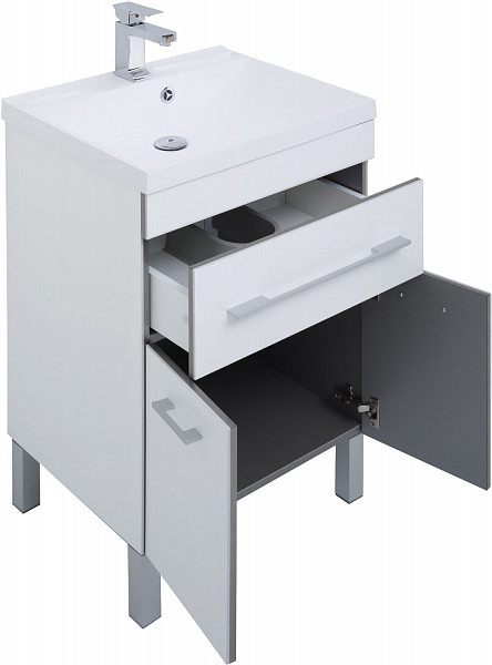 Тумба под раковину Aquanet Верона 58 белый (напольная 1 ящик 2 дверцы) 00182507