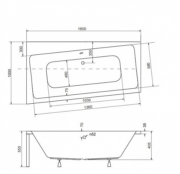 Акриловая ванна Besco Infinity 160x100 WAI-160-NL Левая