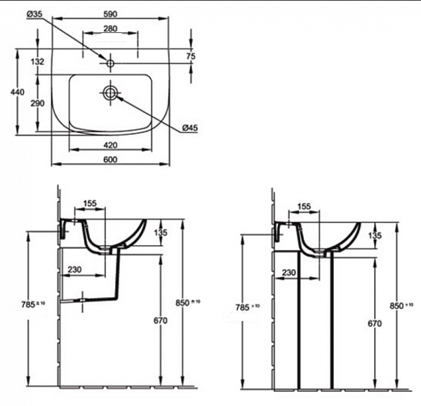 Раковина Jacob Delafon Odeon Up 60х44 см E4700-00