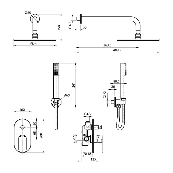 Комплект "Koller Pool" ROUND Arc  для душа скрытого монтажа