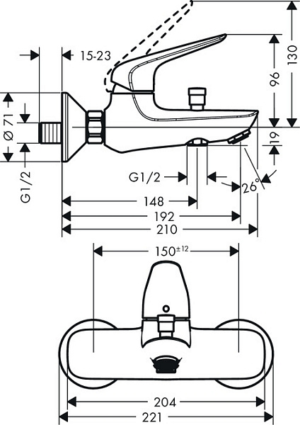 Смеситель для ванны с душем Hansgrohe Novus 71040000