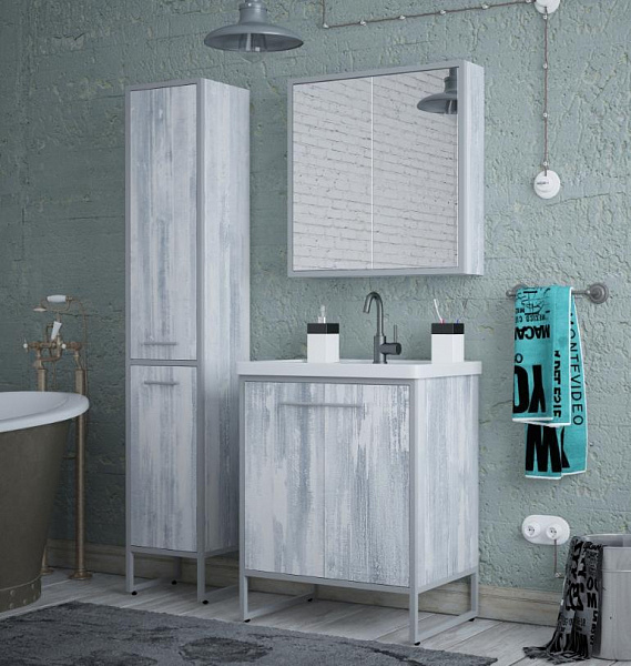 Тумба под раковину Corozo Айрон 70 серый/арт SD-00000309