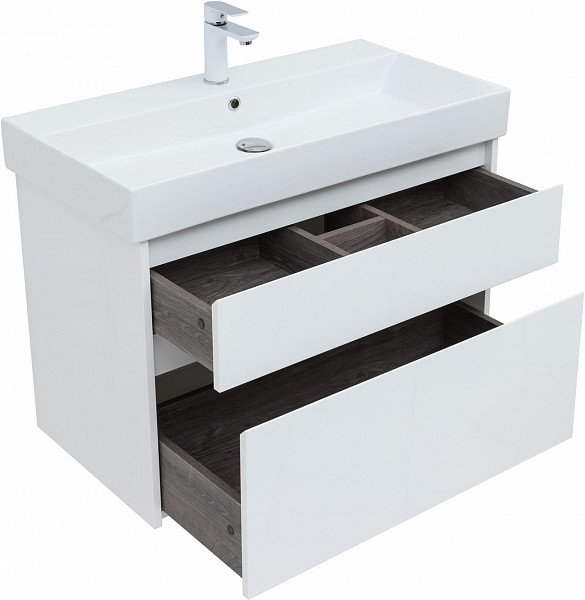 Тумба под раковину Aquanet Nova Lite 85 белый глянец, 2 ящика 00249936