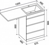 Тумба ДЖЕРСИ к умывальнику Камилла 1200 над стиральной машиной, 3 ящика