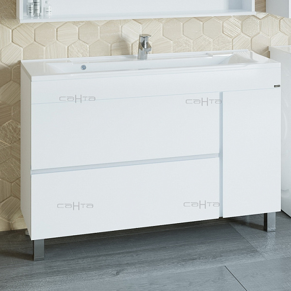 Тумба под раковину Санта Марс 120 см, 700254, 2 ящика, 1 дверь, напольная, белый ум.SIRIUS 120 литой мрамор)