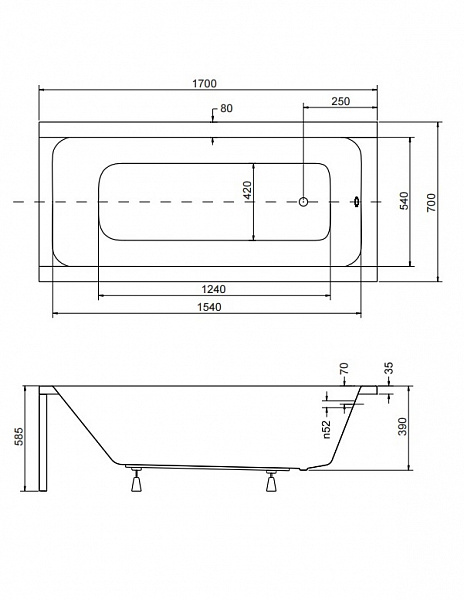 Акриловая ванна Besco Modern 170x70 WAM-170-MO