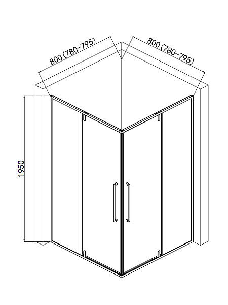 Душевой уголок AQUAme 800*800*1950мм, стекло 6мм, цвет профиля матовый черный.