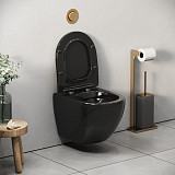 Унитаз GR-4455BS Color (485*365*360) ЧЕРНЫЙ подвесной БЕЗОБОДКОВЫЙ  с тонкой крышкой