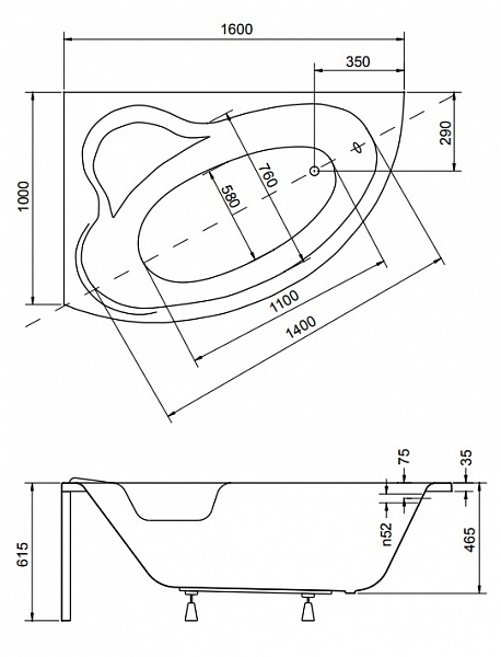 Акриловая ванна Besco Ada 160x100 WAA-160-NL Левая