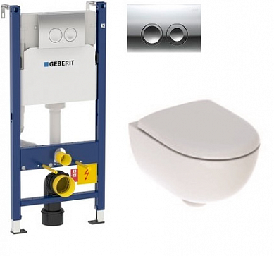 Компплект Унитаз подвесной Geberit Renova Compact 500.803.00.1 безободковый с сиденьем микролифт и Система инсталляции для унитазов Geberit Duofix Delta 458.124.21.1 3 в 1 с кнопкой смыва 