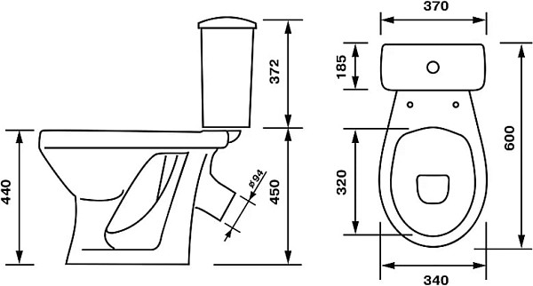 Унитаз-компакт Оскольская керамика Персона Комфорт, подвод воды нижний, косой выпуск, с откидным нержавеющим поручнем