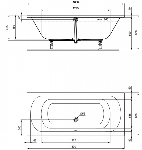 Акриловая ванна Ideal Standard Hotline Duo K275001 180х80 без гидромассажа