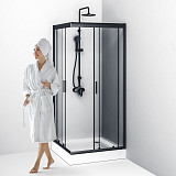 W90G-403-090BT Душевое ограждение Gem Square Slide 90x90 стекло прозрачное, профиль черный матовый,