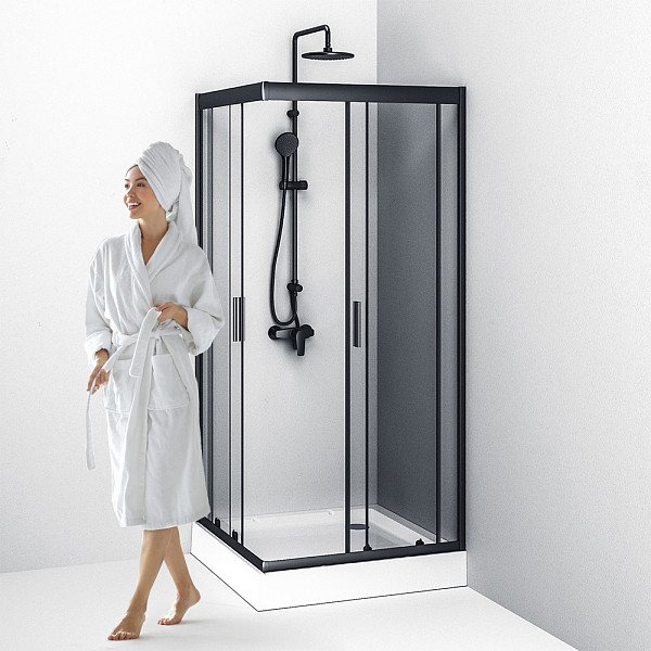 W90G-403-090BT Душевое ограждение Gem Square Slide 90x90 стекло прозрачное, профиль черный матовый,