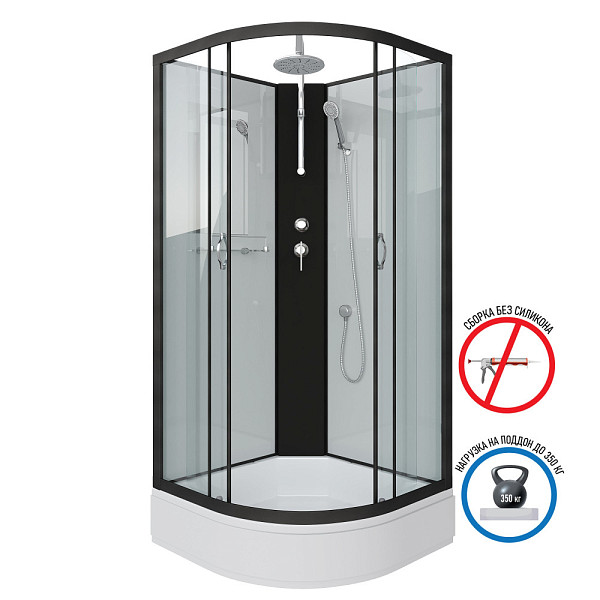 Душ.каб. NG-6702-14BKT (1000х1000х2100-2400) средний поддон(26см) стекло ПРОЗРАЧНОЕ черные профиля 4 мест