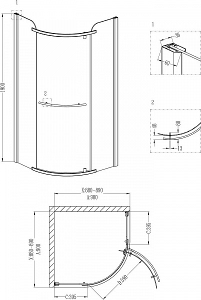 Душевой уголок Grossman GR-7090 Classic 90*90*190 полукруг, дверь Распашная