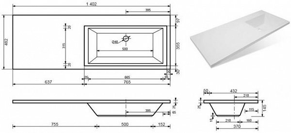 Раковина Эстет Даллас 140 СС-00002215 правая