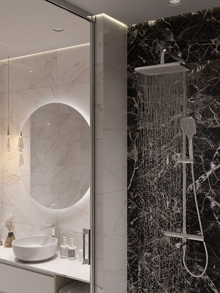 Душевая система VIVO (смеситель термостатический) с изливом 3 режима шланг 150 металл квадрат